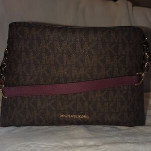 Michael Kors Brown and Purple Shoulder Bag with Chain Strap